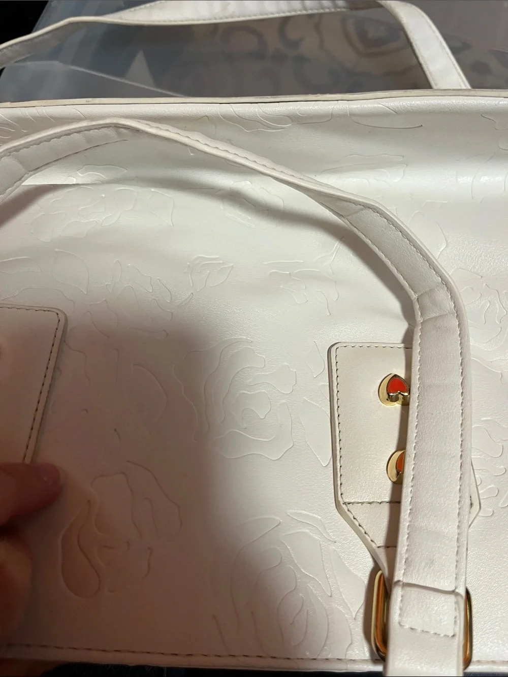 Betsey Johnson White Embossed Floral Satchel with Floral Scarf Accent - Picture 7 of 7